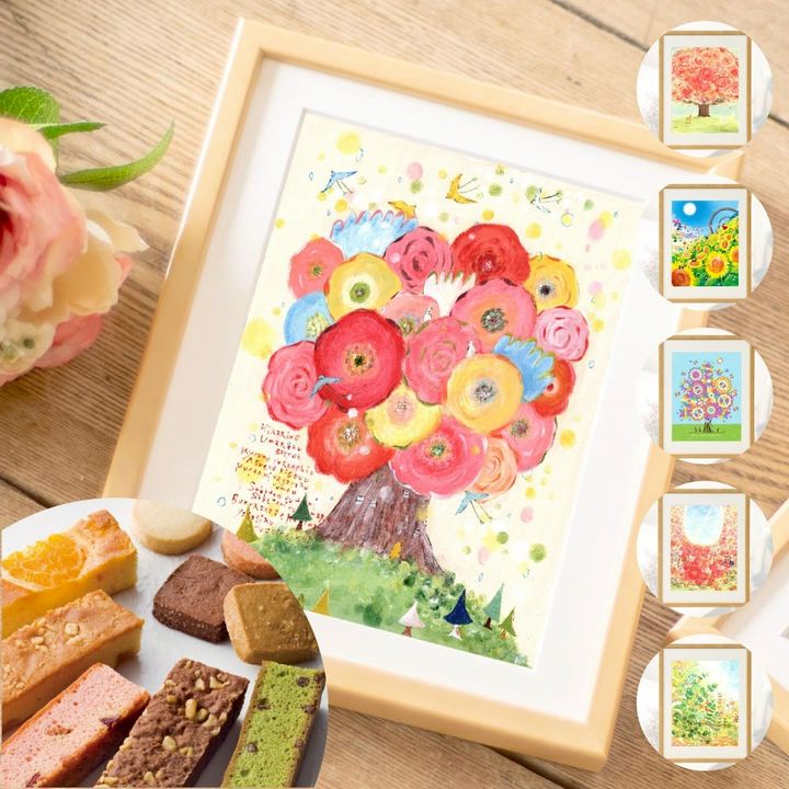 素敵な花の絵画 花を持つ女性の頭の絵画 オリジナルのフラワーパワーアート 森の